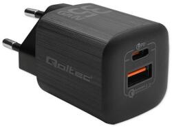 Qoltec GaN ULTRA 35W töltő | 5-20V | 2.25-3A | 1 x USB type C PD | 1x USB QC 3.0 | Fekete (50764)
