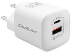 Qoltec GaN ULTRA 35W töltő | 5-20V | 2.25-3A | 1 x USB type C PD | 1x USB QC 3.0 | Fehér (50763)