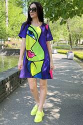 FashionLand ROCHIE SCURTA IN A CU MANECA SCURTA NEON FACE TALIE UNICA Multicolora