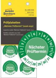 Avery Zweckform Avery eltávolíthatatlan öntapadó plakett ""Nächster Prüftermin"" 2026-2031 ? 30 mm - zöld (6990-2026)