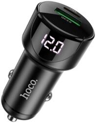 hoco. Szivartöltő fej 1x USB / 1x Type-C, QC3.0 / PD20W / 3A, fekete, Hoco Z42 - bluedigital