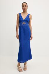 Never Fully Dressed ruha vászonkeverékből Mimi Dress maxi, harang alakú, NFDDR1500 - kék XS