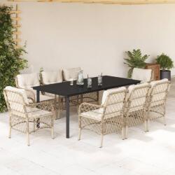 vidaXL Set de masă pentru grădină, 9 piese, cu perne, bej, poliratan (3212151)