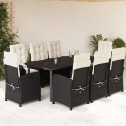 vidaXL Set mobilier de grădină cu perne, 9 piese, negru, poliratan (3212309)