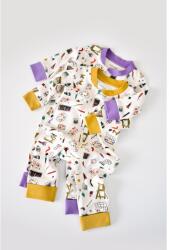 BabyCosy Organic Wear 2 db-os overall hosszú ujjal és hosszú cipzáras nadrág - 100% biopamut - Sárga és lila, BabyCosy, 12-18 hónapos (BC-CSY5808-12)