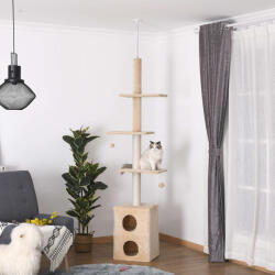  Játszótér macskáknak, MDF / Plüss fa, 210-240 cm, bézs (D30-347YL)