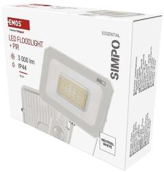 EMOS LED reflektor SIMPO PIR 30W, 3000 lm semleges fehér, IP44 (ZS2333W)
