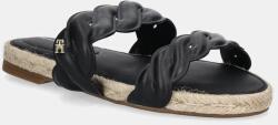 Tommy Hilfiger bőr papucs LEATHER ROPE ESPADRILLE MULE fekete, női, FW0FW08503 - fekete Női 40