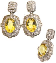  Cercei Citrin Cu Zircon Oval Fatetat 20x12x14 mm Argint 925 - 1 Pereche