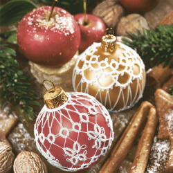 POL-MAK Karácsony Lace Red&Gold Baubles szalvéta 20 db-os 33x33 cm (PKK043459)