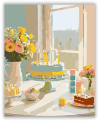  Születésnapi Asztal Virágokkal és Tortával - számfestő készlet