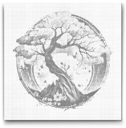  PontPöttyöző - Színes sakura bonsai Méret: 50x50cm, Keretezés: Műanyagtáblával, Szín: Fekete