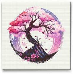  Gyémántszemes kirakó - Színes sakura bonsai Méret: 50x50cm, Keretezés: Keret nélkül (csak a vászon), Gyémántok: Kerek