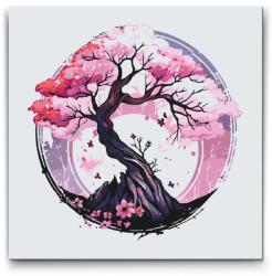 Festés számok szerint - Színes sakura bonsai Méret: 50x50cm, Keretezés: Műanyagtáblával