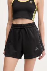 adidas rövidnadrág W AOP Blur női, fekete, nyomott mintás, magas derekú, JG6224 - fekete S