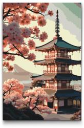 Festés számok szerint - Pagoda sakurával Méret: 40x60cm, Keretezés: Keret nélkül (csak a vászon)