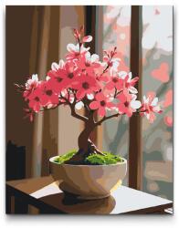 Festés számok szerint - Sakura bonsai az ablaknál Méret: 40x50cm, Keretezés: Műanyagtáblával