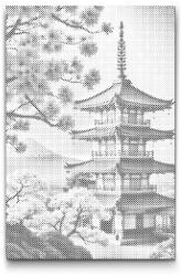 PontPöttyöző - Pagoda sakurával Méret: 40x60cm, Keretezés: Keret nélkül (csak a vászon), Szín: Zöld