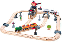 Hape Set de joaca circuit din lemn Hape cu tren si incarcator minier 64 piese (E3756A) Trenulet