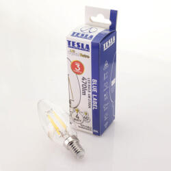 TESLA - LED FILAMENT RETRO gyertyaizzó, E14, 4W, 230V, 470lm, 2700K, 360°, clear