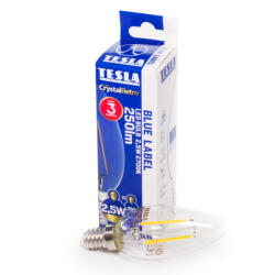 TESLA - LED FILAMENT RETRO gyertyaizzó, E14, 2, 5W, 230V, 250lm, 2700K, 360°, clear