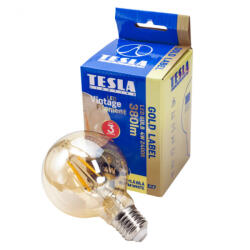 TESLA - LED GLOBE G80 VINTAGE izzó, E27, 4W, 230V, 380lm, 2400K, 360°, borostyán