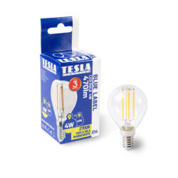 TESLA - LED FILAMENT RETRO minigömb izzó, E14, 4W, 230V, 470lm, 2700K, 360°, clear
