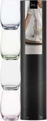 Eisch LIGHT 4 db pohár mályva, szürke, zöld, kék díszhengerben 3, 4dl 105 mm (78550098)