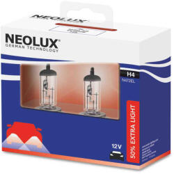 NEOLUX Extra Light N472EL H4 12V 60/55W Halogén Fényszóró Izzó (+50%, 2 db-os csomag)