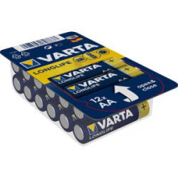 VARTA Ceruzaelem AA, alkáli mangán, 1, 5V, 12 db, Varta Longlife LR06, AA, LR6, AAB4E, AM3, 815, E91, LR6N