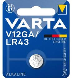 VARTA LR43 gombelem, alkáli mangán, 1, 5V, 80 mAh, 1 db, Varta AG12, V12GA, G12A, 12GA, PX86A, LR1131, 186, L1142