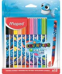 Maped Filctoll készlet, 2 mm, kimosható, MAPED "Color`Peps Ocean Life", 12 különböző szín (ima845701) - irodaszer