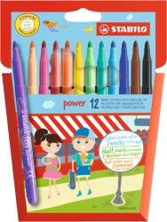 STABILO Power 280/12 Vízbázisú Vastag Hegyű Filctoll, Rostirón Készlet - 12 Színben
