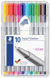 STAEDTLER Tűfilc készlet, 0, 3 mm, STAEDTLER "Triplus 334", 10 különböző szín