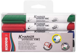 Kores Tábla- és flipchart marker készlet, 1-3 mm, kúpos, KORES "K-Marker", 4 különböző szín (IK20843) (IK20843)