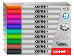 Kores Tábla- és flipchart marker készlet, 1-3 mm kúpos, KORES "K-Marker W1", 10 különböző szín (ik22841) - irodaszer