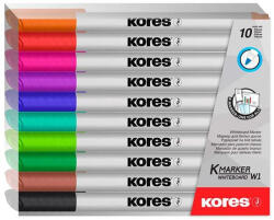 Kores Tábla- és flipchart marker készlet, 1-3 mm kúpos, KORES "K-Marker", 10 különböző szín (IK22841) (IK22841)