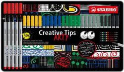 STABILO Creative Tips Arty Tűfilc Készlet - Fém Doboz, 6 Különböző Szín, 5 Különböző Vastagság (89/30-6-1-20)