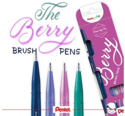 Pentel Ecsettoll, kalligrafikus hajlékony hegyű, Pentel SES15 Berry 4-es klt (SES15B-4) - best-toner