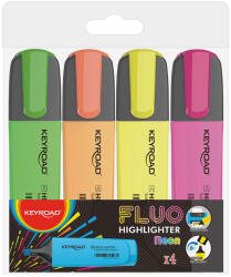 Keyroad Szövegkiemelő készlet vágott hegyű, lapos test 4 db/bliszter Keyroad Fluo neon színek (KR972163)
