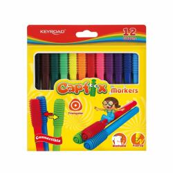 Keyroad Rostirón, filctoll készlet összekapcsolható fejekkel 12 db/bliszter Keyroad Capfix vegyes színek (KR971769) - web24
