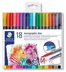 STAEDTLER Ecsetirón készlet, 0, 5-0, 8/1, 0-6, 0 mm, kétvégű, STAEDTLER "3001", 18 szín (ts3001tb18) - irodaszer