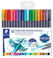STAEDTLER Ecsetirón készlet, 0, 5-0, 8/1, 0-6, 0 mm, kétvégű, STAEDTLER "3001", 18 szín - papir-bolt