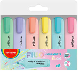 Szövegkiemelő készlet vágott hegyű, lapos test 6 db/bliszter Keyroad FluoPastel pasztell színek (KR972174) - cartridge