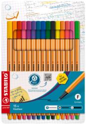 STABILO point 88 15 darab, tokkal, 5 darab neon színnel
