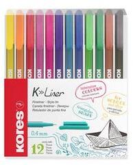 Kores Tűfilc készlet, 0, 4 mm, KORES "K-Liner", 12 különböző szín (ik28112) - irodaszer