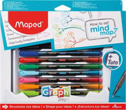 Maped Tűfilc készlet, 0, 4 mm, MAPED "Graph'Peps - How to Mind Map Box", 8 különböző szín