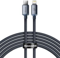 Baseus Type-C - iPhone 8pin gyorstöltő adatkábel, fast charge, szövettel bevont, fekete, 2M, 20W, Baseus Crystal Shine Series