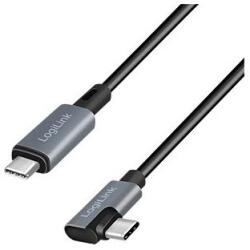 LogiLink USB 2.0 Type-C kábel, C/M 90 fok - USB-C/M, E-jel, PD, fekete, 3 m