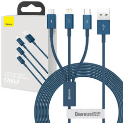 Baseus Superior Series 3 az 1-ben USB-kábel, USB-Micro USB / USB-C / Lightning, 3, 5 A, 1, 5 m (kék) (20579)